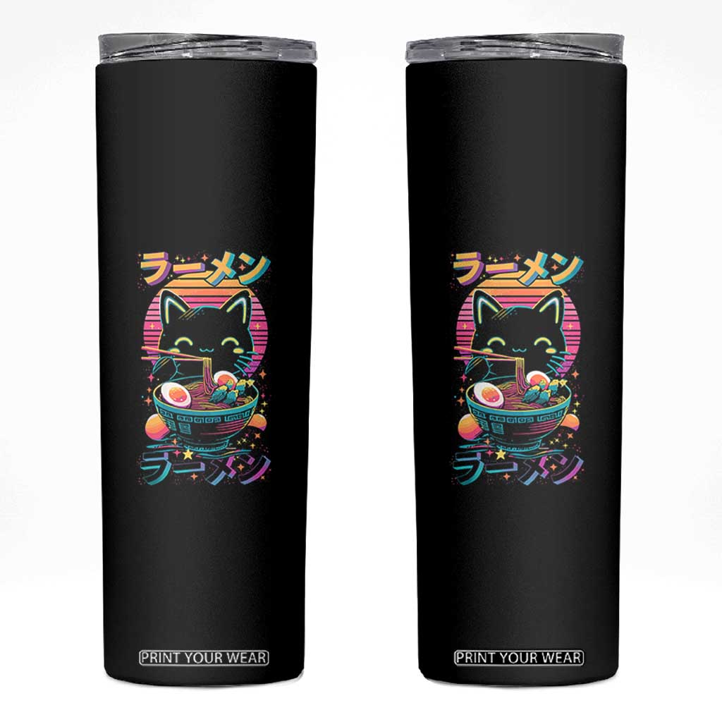 Retro Kawaii Ramen Cat Graphic Skinny Tumbler Cute Anime Japanese Japan Inspo TS02 Black Print Your Wear
