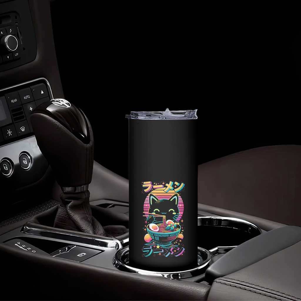 Retro Kawaii Ramen Cat Graphic Skinny Tumbler Cute Anime Japanese Japan Inspo TS02 Print Your Wear