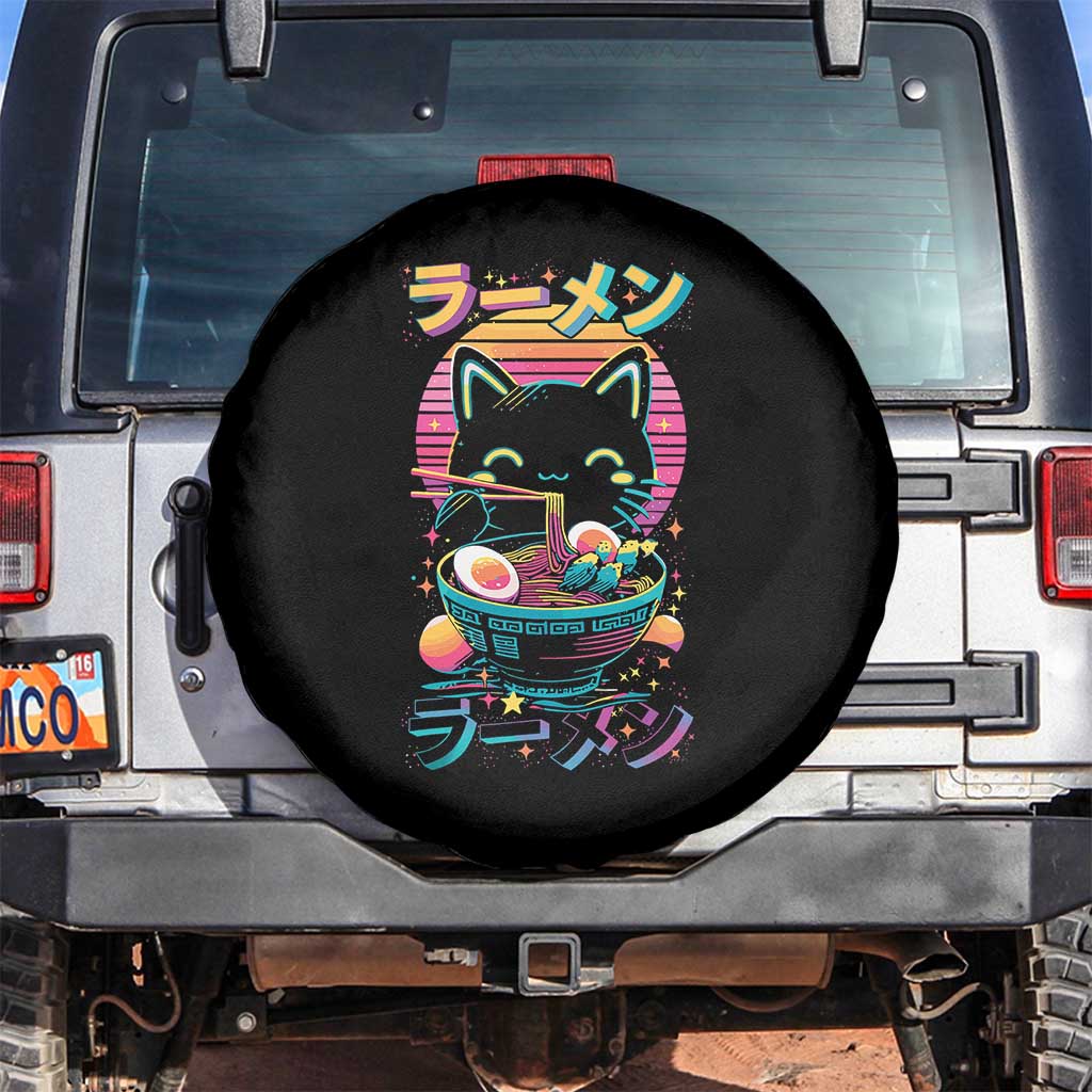 Retro Kawaii Ramen Cat Graphic Spare Tire Cover Cute Anime Japanese Japan Inspo TS02 No hole Black Print Your Wear