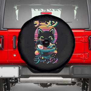 Retro Kawaii Ramen Cat Graphic Spare Tire Cover Cute Anime Japanese Japan Inspo TS02 Black Print Your Wear