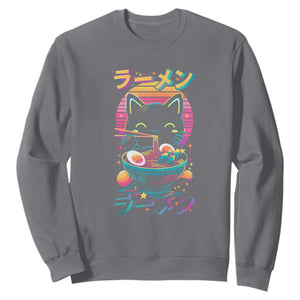 Retro Kawaii Ramen Cat Graphic Sweatshirt Cute Anime Japanese Japan Inspo TS02 Charcoal Print Your Wear