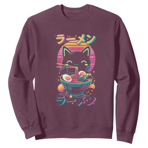 Retro Kawaii Ramen Cat Graphic Sweatshirt Cute Anime Japanese Japan Inspo TS02 Maroon Print Your Wear