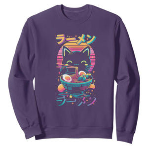 Retro Kawaii Ramen Cat Graphic Sweatshirt Cute Anime Japanese Japan Inspo TS02 Purple Print Your Wear