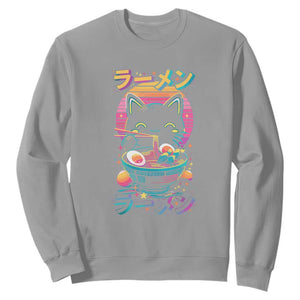 Retro Kawaii Ramen Cat Graphic Sweatshirt Cute Anime Japanese Japan Inspo TS02 Sport Gray Print Your Wear