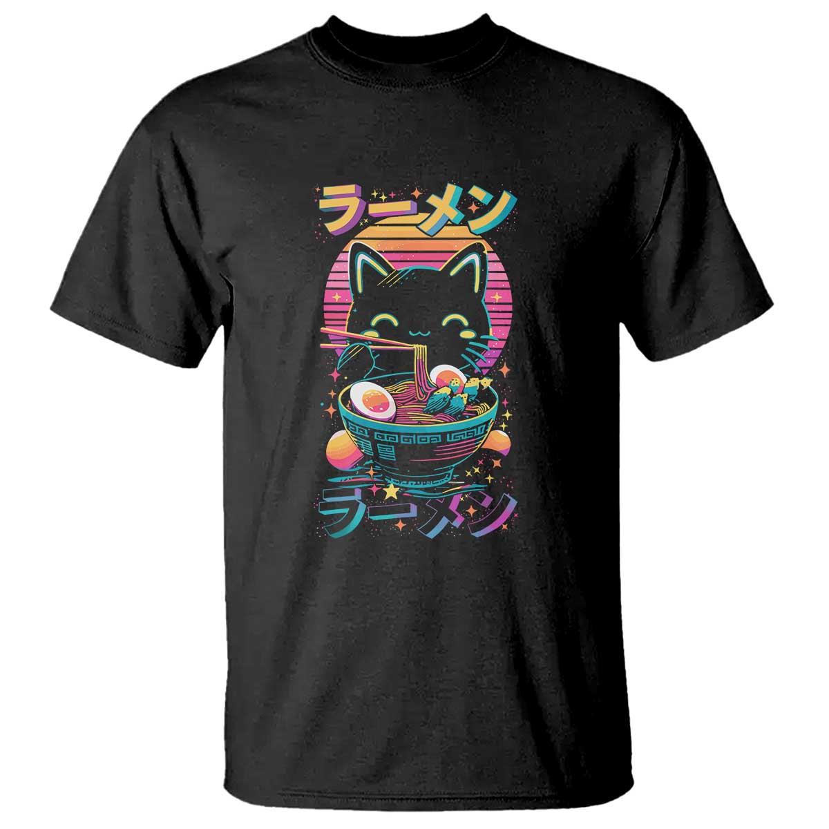 Retro Kawaii Ramen Cat Graphic T Shirt Cute Anime Japanese Japan Inspo TS02 Black Print Your Wear