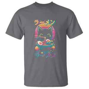 Retro Kawaii Ramen Cat Graphic T Shirt Cute Anime Japanese Japan Inspo TS02 Charcoal Print Your Wear