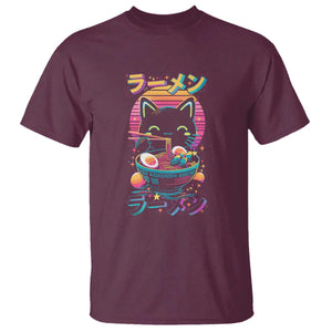 Retro Kawaii Ramen Cat Graphic T Shirt Cute Anime Japanese Japan Inspo TS02 Maroon Print Your Wear