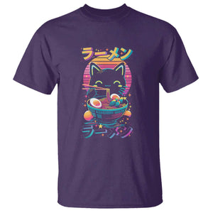 Retro Kawaii Ramen Cat Graphic T Shirt Cute Anime Japanese Japan Inspo TS02 Purple Print Your Wear