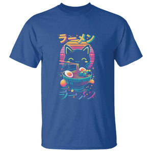 Retro Kawaii Ramen Cat Graphic T Shirt Cute Anime Japanese Japan Inspo TS02 Royal Blue Print Your Wear