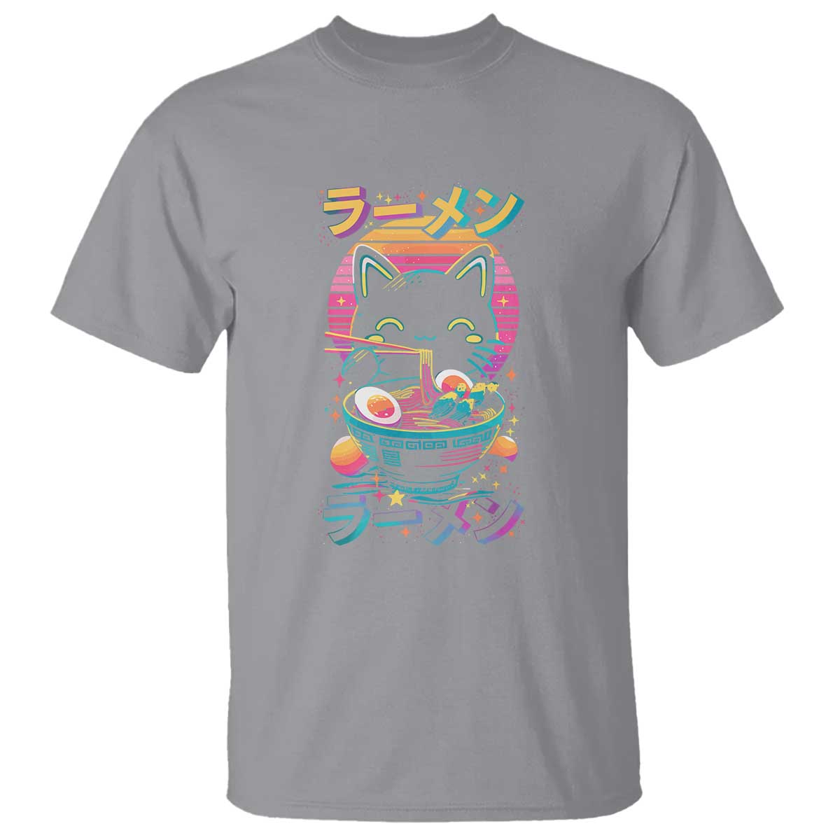 Retro Kawaii Ramen Cat Graphic T Shirt Cute Anime Japanese Japan Inspo TS02 Sport Gray Print Your Wear