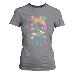 Retro Kawaii Ramen Cat Graphic T Shirt For Women Cute Anime Japanese Japan Inspo TS02 Charcoal Print Your Wear