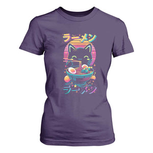 Retro Kawaii Ramen Cat Graphic T Shirt For Women Cute Anime Japanese Japan Inspo TS02 Purple Print Your Wear