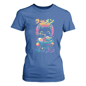 Retro Kawaii Ramen Cat Graphic T Shirt For Women Cute Anime Japanese Japan Inspo TS02 Royal Blue Print Your Wear