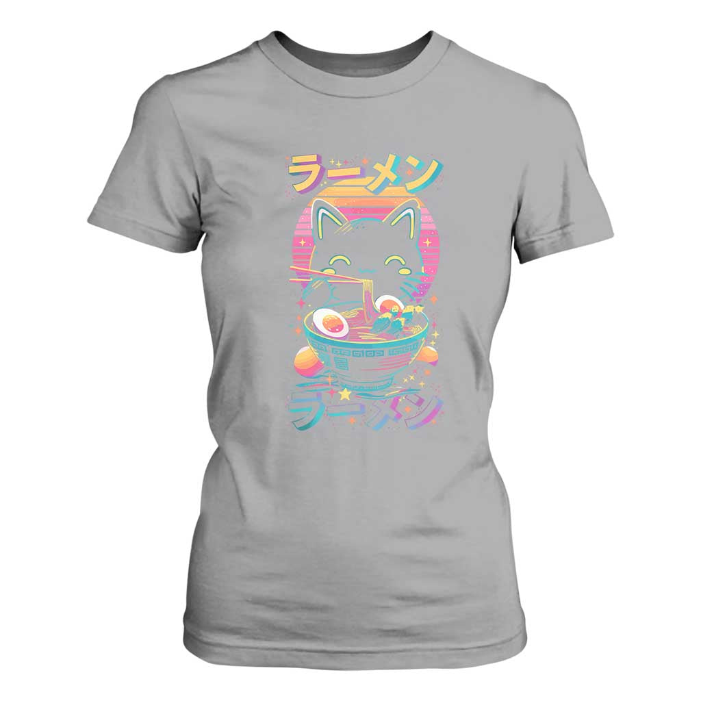Retro Kawaii Ramen Cat Graphic T Shirt For Women Cute Anime Japanese Japan Inspo TS02 Sport Gray Print Your Wear