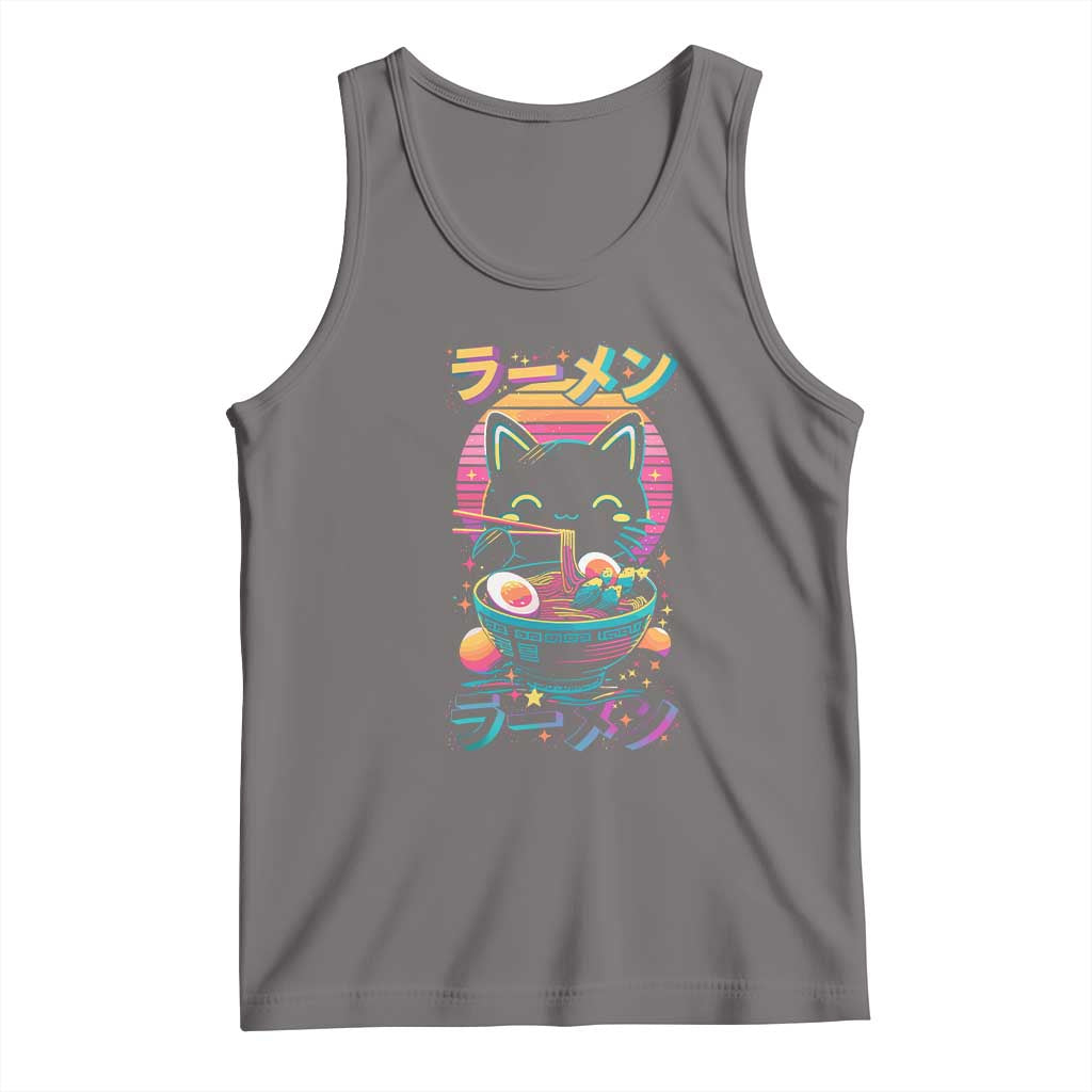 Retro Kawaii Ramen Cat Graphic Tank Top Cute Anime Japanese Japan Inspo TS02 Deep Heather Print Your Wear