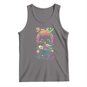 Retro Kawaii Ramen Cat Graphic Tank Top Cute Anime Japanese Japan Inspo TS02 Deep Heather Print Your Wear