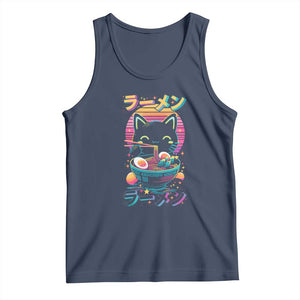 Retro Kawaii Ramen Cat Graphic Tank Top Cute Anime Japanese Japan Inspo TS02 Navy Print Your Wear