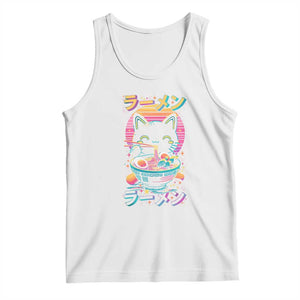 Retro Kawaii Ramen Cat Graphic Tank Top Cute Anime Japanese Japan Inspo TS02 White Print Your Wear