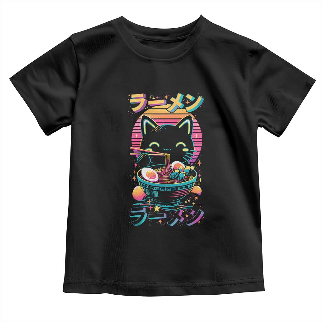 Retro Kawaii Ramen Cat Graphic Toddler T Shirt Cute Anime Japanese Japan Inspo TS02 Black Print Your Wear