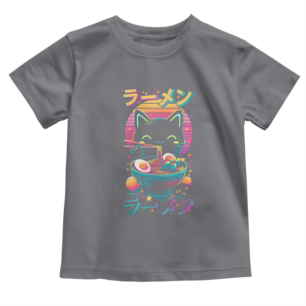 Retro Kawaii Ramen Cat Graphic Toddler T Shirt Cute Anime Japanese Japan Inspo TS02 Charcoal Print Your Wear