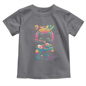 Retro Kawaii Ramen Cat Graphic Toddler T Shirt Cute Anime Japanese Japan Inspo TS02 Charcoal Print Your Wear