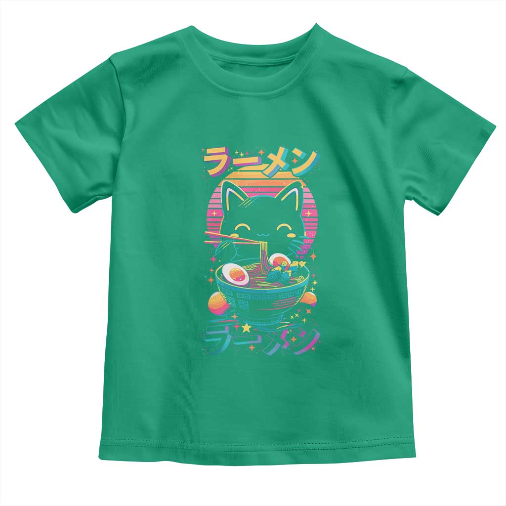 Retro Kawaii Ramen Cat Graphic Toddler T Shirt Cute Anime Japanese Japan Inspo TS02 Irish Green Print Your Wear