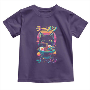 Retro Kawaii Ramen Cat Graphic Toddler T Shirt Cute Anime Japanese Japan Inspo TS02 Purple Print Your Wear