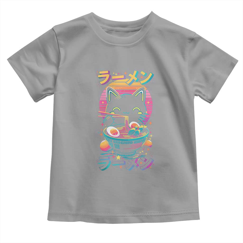 Retro Kawaii Ramen Cat Graphic Toddler T Shirt Cute Anime Japanese Japan Inspo TS02 Sport Gray Print Your Wear