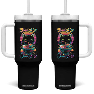 Retro Kawaii Ramen Cat Graphic Tumbler With Handle Cute Anime Japanese Japan Inspo TS02 One Size: 40 oz Black Print Your Wear