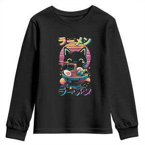Retro Kawaii Ramen Cat Graphic Youth Sweatshirt Cute Anime Japanese Japan Inspo TS02 Black Print Your Wear