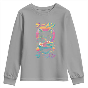Retro Kawaii Ramen Cat Graphic Youth Sweatshirt Cute Anime Japanese Japan Inspo TS02 Sport Gray Print Your Wear