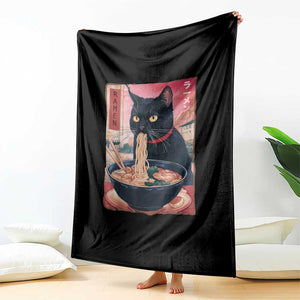 Sarcastic Black Cat Eating Ramen Throw Blanket Funny Japanese Kawaii Cats Anime Graphic TS02 Print Your Wear