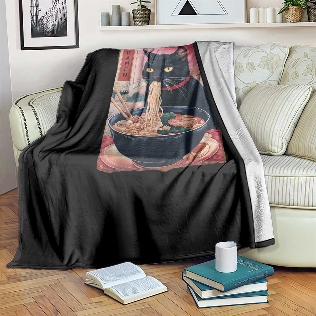 Sarcastic Black Cat Eating Ramen Throw Blanket Funny Japanese Kawaii Cats Anime Graphic TS02 Print Your Wear