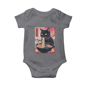 Sarcastic Black Cat Eating Ramen Baby Onesie Funny Japanese Kawaii Cats Anime Graphic TS02 Charcoal Print Your Wear