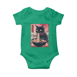 Sarcastic Black Cat Eating Ramen Baby Onesie Funny Japanese Kawaii Cats Anime Graphic TS02 Irish Green Print Your Wear