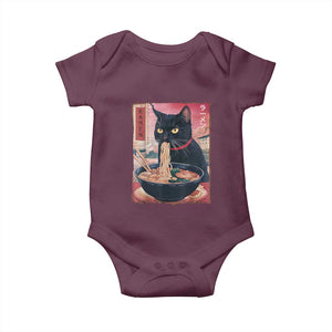 Sarcastic Black Cat Eating Ramen Baby Onesie Funny Japanese Kawaii Cats Anime Graphic TS02 Maroon Print Your Wear