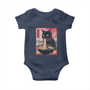 Sarcastic Black Cat Eating Ramen Baby Onesie Funny Japanese Kawaii Cats Anime Graphic TS02 Navy Print Your Wear