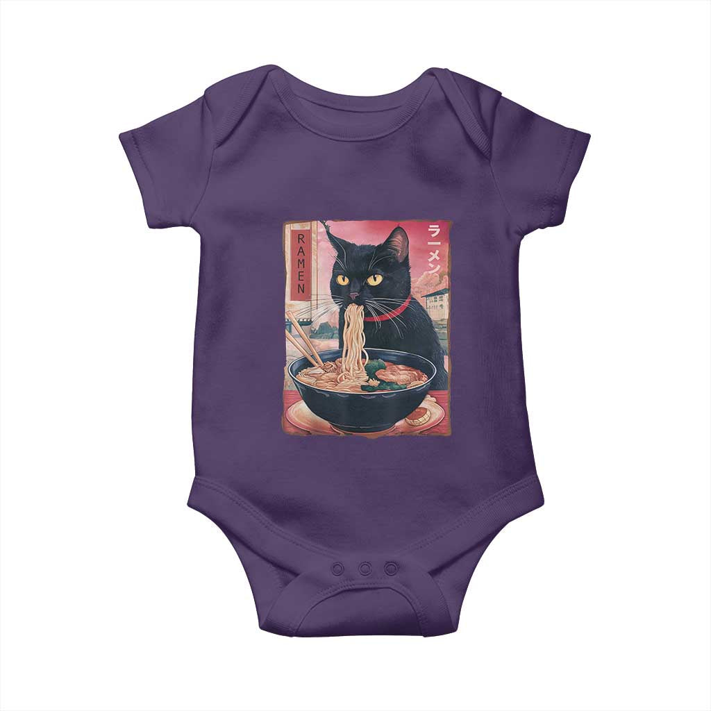 Sarcastic Black Cat Eating Ramen Baby Onesie Funny Japanese Kawaii Cats Anime Graphic TS02 Purple Print Your Wear
