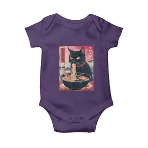 Sarcastic Black Cat Eating Ramen Baby Onesie Funny Japanese Kawaii Cats Anime Graphic TS02 Purple Print Your Wear