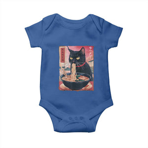 Sarcastic Black Cat Eating Ramen Baby Onesie Funny Japanese Kawaii Cats Anime Graphic TS02 Royal Blue Print Your Wear