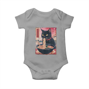 Sarcastic Black Cat Eating Ramen Baby Onesie Funny Japanese Kawaii Cats Anime Graphic TS02 Sport Gray Print Your Wear