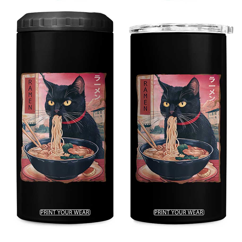 Sarcastic Black Cat Eating Ramen 4 in 1 Can Cooler Tumbler Funny Japanese Kawaii Cats Anime Graphic TS02 One Size: 16 oz Black Print Your Wear