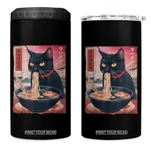 Sarcastic Black Cat Eating Ramen 4 in 1 Can Cooler Tumbler Funny Japanese Kawaii Cats Anime Graphic TS02 One Size: 16 oz Black Print Your Wear