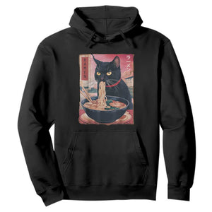 Sarcastic Black Cat Eating Ramen Hoodie Funny Japanese Kawaii Cats Anime Graphic TS02 Black Print Your Wear