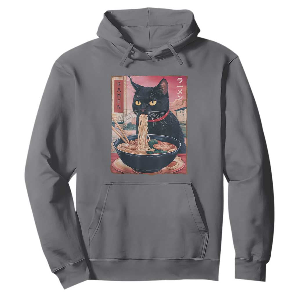Sarcastic Black Cat Eating Ramen Hoodie Funny Japanese Kawaii Cats Anime Graphic TS02 Charcoal Print Your Wear