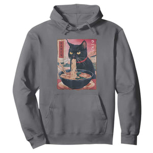 Sarcastic Black Cat Eating Ramen Hoodie Funny Japanese Kawaii Cats Anime Graphic TS02 Charcoal Print Your Wear