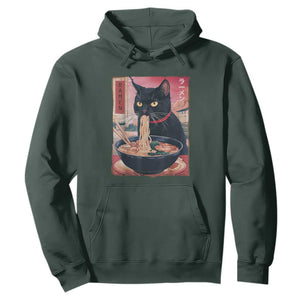 Sarcastic Black Cat Eating Ramen Hoodie Funny Japanese Kawaii Cats Anime Graphic TS02 Dark Forest Green Print Your Wear