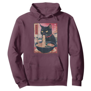 Sarcastic Black Cat Eating Ramen Hoodie Funny Japanese Kawaii Cats Anime Graphic TS02 Maroon Print Your Wear
