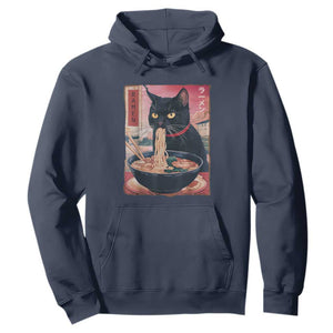 Sarcastic Black Cat Eating Ramen Hoodie Funny Japanese Kawaii Cats Anime Graphic TS02 Navy Print Your Wear