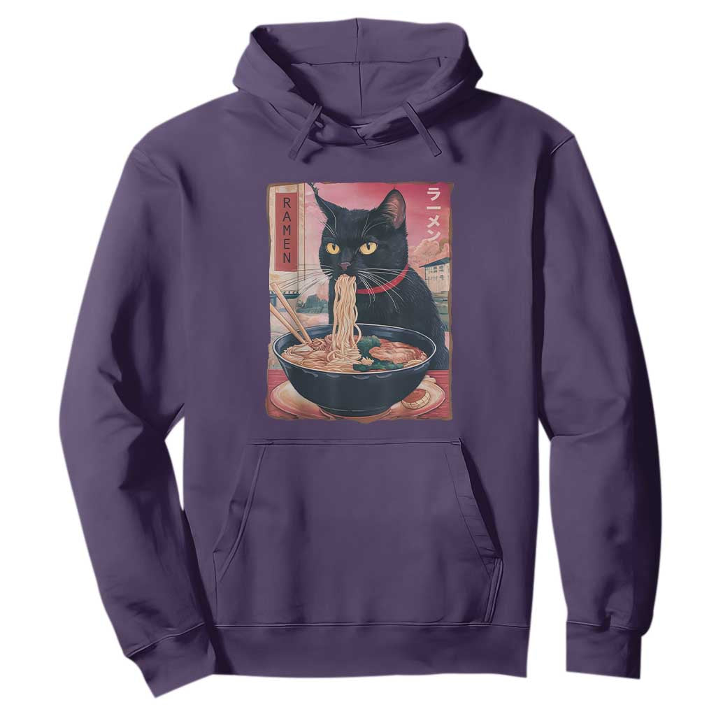 Sarcastic Black Cat Eating Ramen Hoodie Funny Japanese Kawaii Cats Anime Graphic TS02 Purple Print Your Wear
